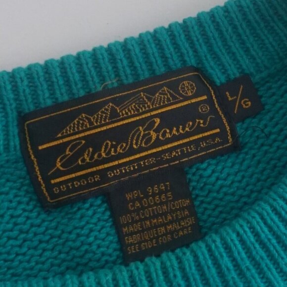 VTG '90S Eddie Bauer Outdoor Outfitter Green 100% Cotton Knit Crewneck Sweater L - Picture 8 of 8